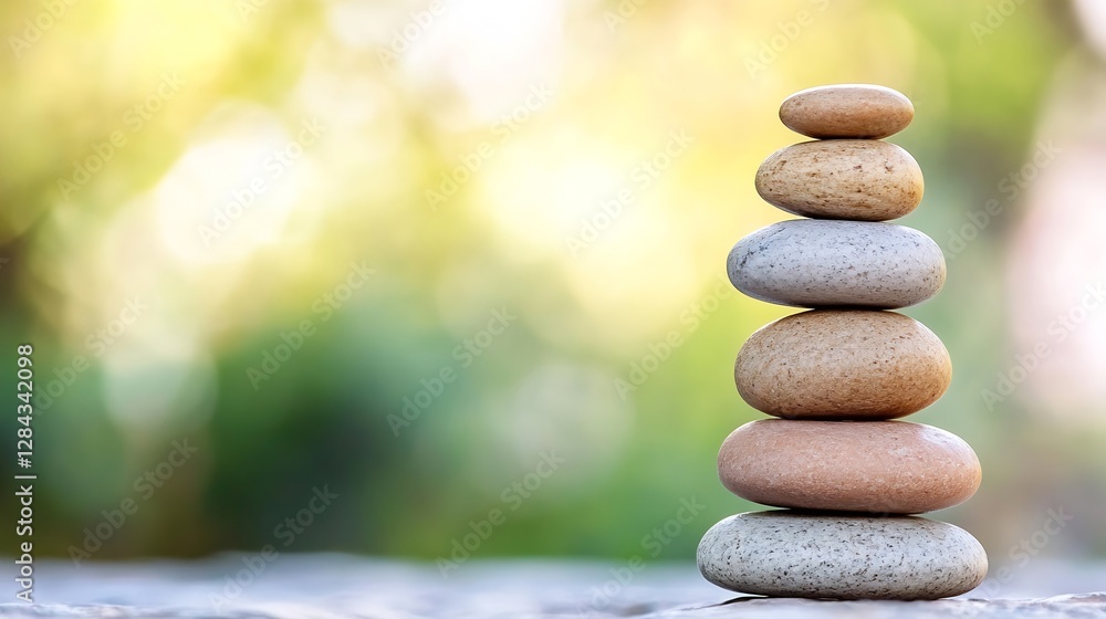 Leinwandbilder stack of smooth pebbles balanced on a natural background symbolizing calmness : generative ai