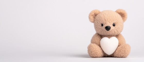 Cute teddy bear holding a heart, symbolizing love and affection.