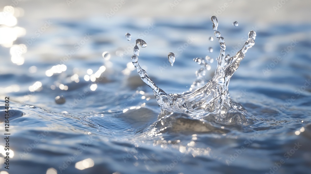 Poster beautiful water splash captured in slow motion showing the brilliance of droplets and ripples in the