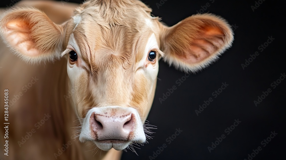 Aufkleber close up of a curious cow looking directly at the camera with expressive eyes : generative ai