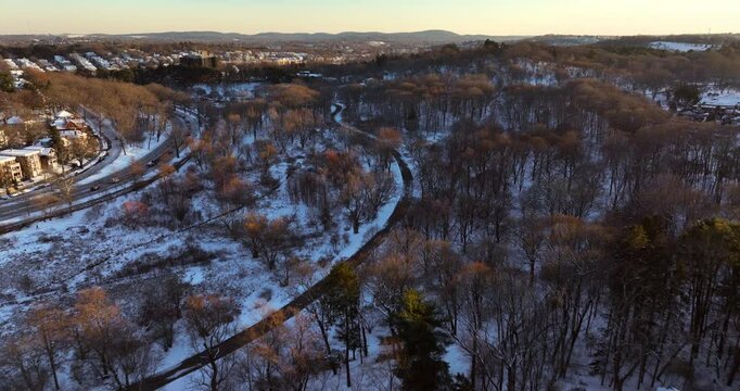 Winter Aerial Of The Arnold Arboretum at Sunset