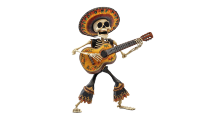 Skeleton strumming guitar in festive wear
