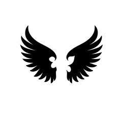 Obraz premium Abstract Black Wings Symbol on White Canvas