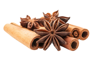 Cinnamon and star anise spices on white background