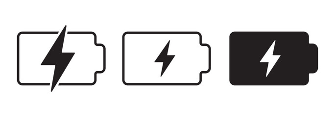 Battery icons set. High quality black style vector icons. Battery charge indicator. Battery level, energy, full. Power low up status batteries logo.