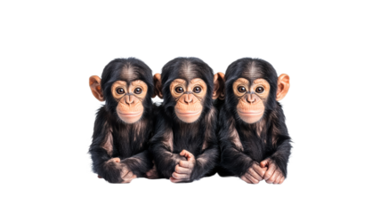 Adorable baby chimps on white backdrop