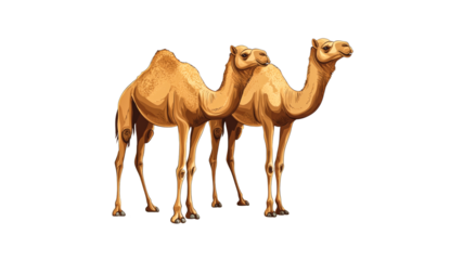 Camels standing together in a desert landscape