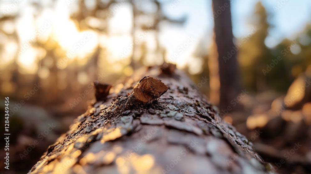Poster closeup view of tree bark in soft golden light during early morning in forest setting : generative a