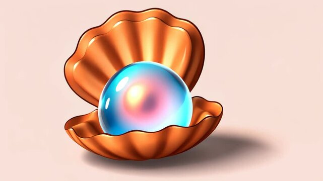 A pearl is inside a shell. The pearl is white and the shell is pink