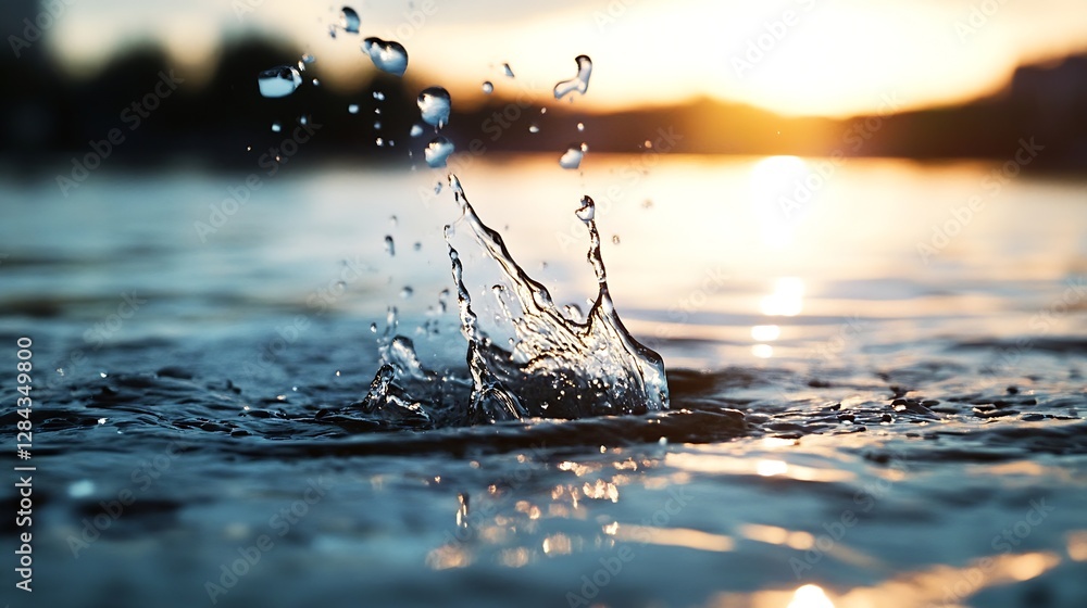 Poster dynamic water splash captured during sunset creating a tranquil and refreshing atmosphere : generati
