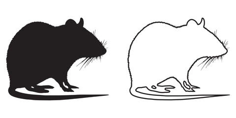 Rat Silhouette - Decorative Black and White Animal Artwork - Unique Rat Vector - Rat Icon
