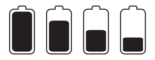 Battery charge many color flat icons. Battery charging, charge indicator. Vector battery power icon powerfully charged. Vector illustration
