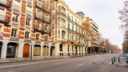 Fototapeta premium Luxury shopping area on Serrano Street, one of the most expensive in Madrid, Spain.