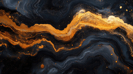 Abstract marbled texture, gold streaks on dark background, dynamic pattern