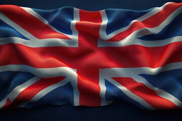 Fototapeta premium Textured British flag draped on a dark surface highlighting the colors and design intricacies