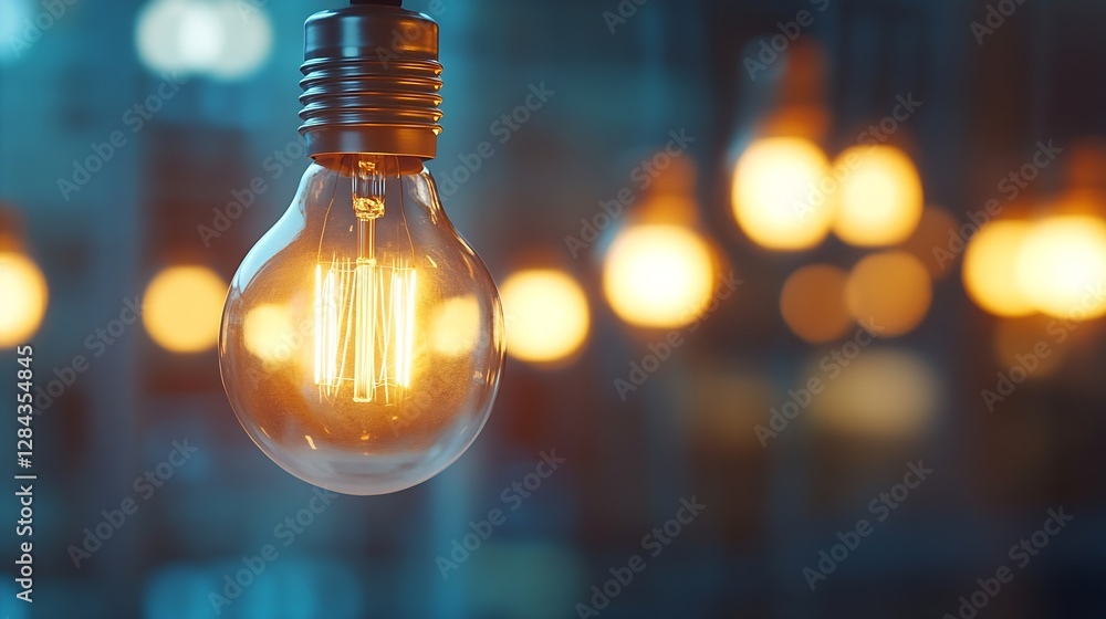 Aufkleber elegant vintage light bulb illuminated against a soft bokeh background of hanging lights : generativ