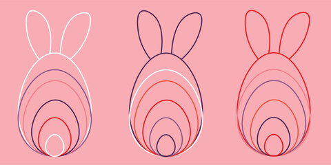 Colorful Minimalist Bunny Designs with Stacked Oval Patterns on Pink Background