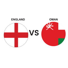 ICC World Cup England vs Oman or Oman vs England cricket match concept, flags in circle. Editable vector file, Best Match between two countries for social media and others.