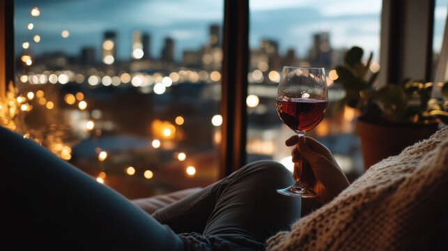 Moderate drinking in a contemporary apartment with large windows. Featuring sophistication and relaxation