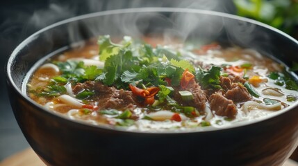 Gourmet meal with chili peppers, spices and herbs.