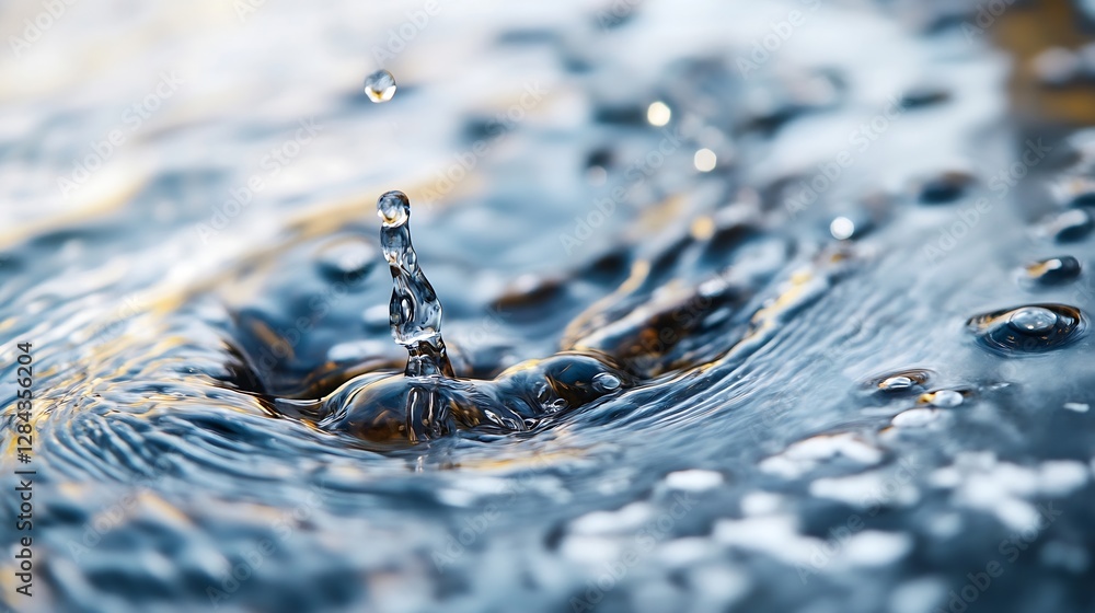 Aufkleber abstract close up of water droplets creating ripples on a serene water surface : generative ai