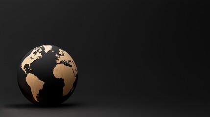 Fototapeta premium Globe design showcasing the Earth in black and gold, ideal for environmental themes and global awareness.