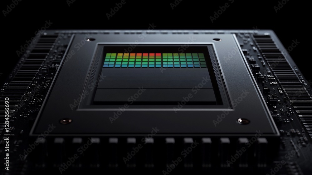Aufkleber close-up of a modern computer chip with rainbow color spectrum
