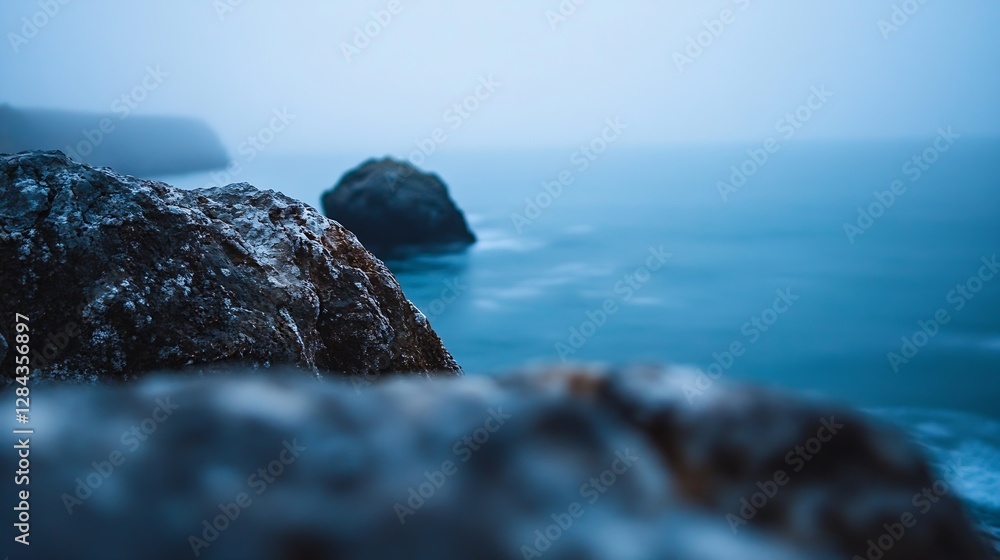 Aufkleber misty coastal scene with jagged rocks and a mysterious ocean background : generative ai
