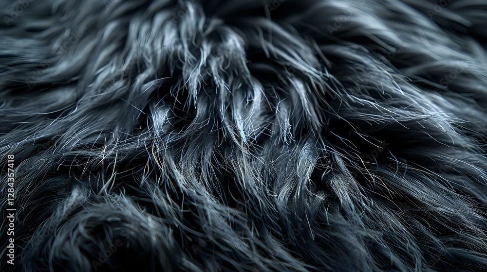 Aufkleber dark gray fluffy fur texture close up with long wavy strands creating abstract natural pattern. soft