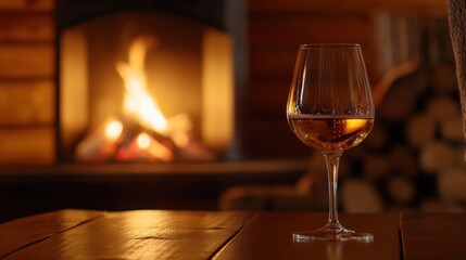 Moderate drinking in a cozy cabin at night. Featuring warmth and serenity