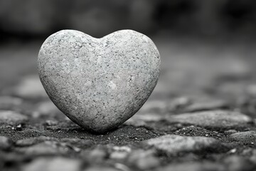 Fototapeta premium Stone heart on stone ground a symbol of love and resilience embodying nature's artistry in monochrome