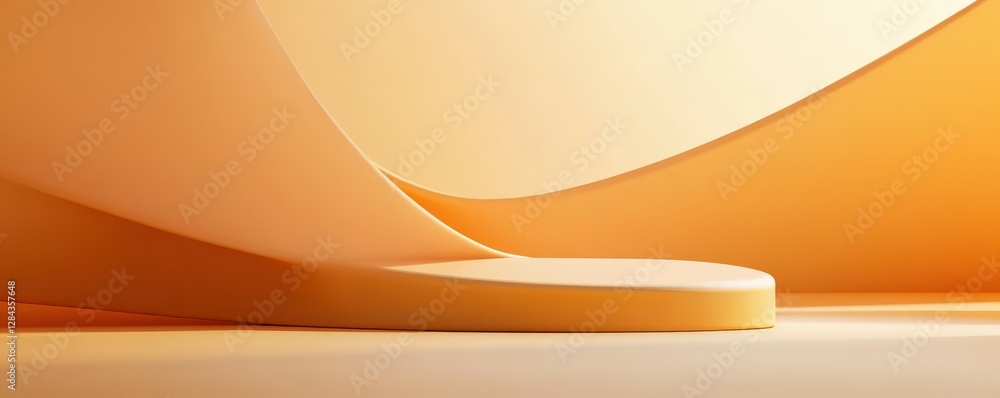 Poster abstract minimalist display with soft orange curves and smooth surfaces