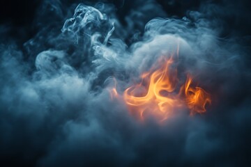 Burning Flames Engulfed in Dramatic Swirling Wisps of Smoke