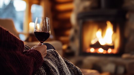 Moderate drinking in a cozy cabin with a stone fireplace. Featuring warmth and comfort