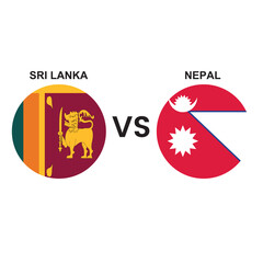 ICC World Cup Sri Lanka vs Nepal or Nepal vs Sri Lanka cricket match concept, flags in circle. Editable vector file, Best Match between two countries for social media and others.