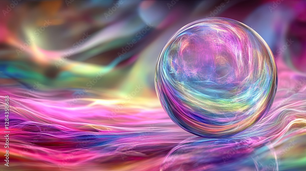 Poster an abstract glass celestial sphere adorned with delicate lines set against a vibrant backdrop, illus