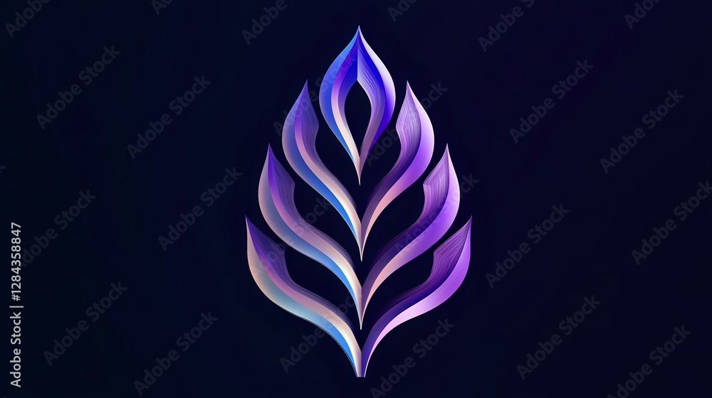 Poster elegant layered leaf shape in vibrant purple and blue gradient with flowing curves on dark backgroun