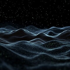 Obraz premium Wavy abstract blue digital background shows many sparkling digital dots