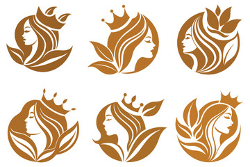 a luxurious golden beauty logo featuring a woman line art
