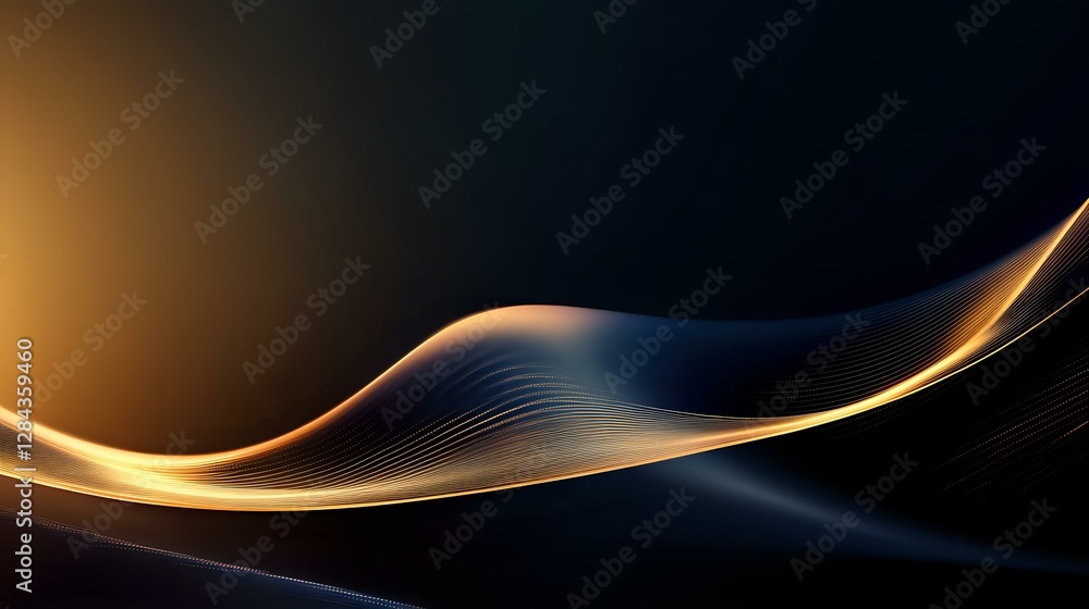 Poster elegant golden and blue luminous waves flow across dark background creating dynamic abstract composi