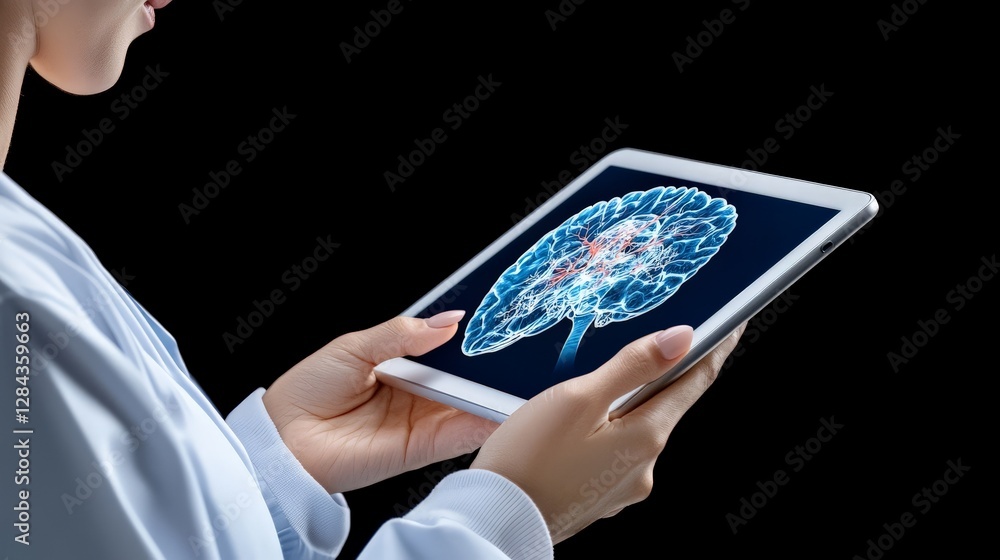 Aufkleber digital brain visualization on tablet in healthcare context