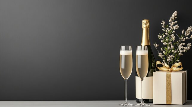 Luxury champagne setup with gold accents elegant event modern decor indoor luxury concept