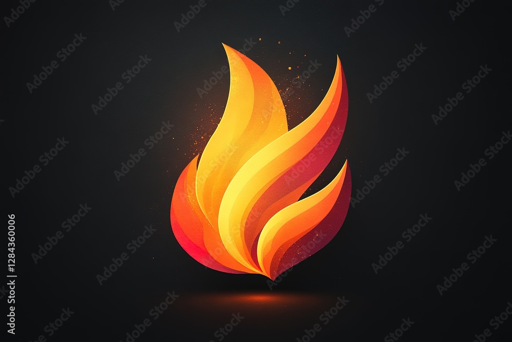 Aufkleber stylized fire emblem: graphic rendering of layered flame design on dark backdrop suitable for digita