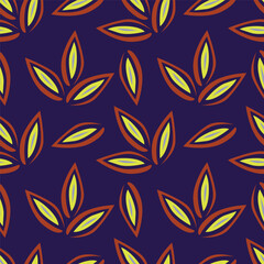Abstract seamless pattern with hand drawn vintage groovy daisy flowers.