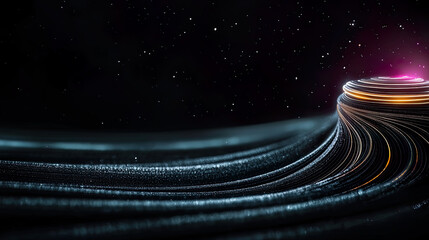 Swirling Neon Liquid Vortex with Glowing Particles and Digital Distortion in 3D Abstract Motion
