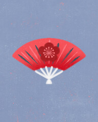 super cute Japan travel theme icons hand-drawn cultural trendy minimalist Japanese aesthetic illustration set new year traditional decoration celebration ornaments gifts handmade folding fan