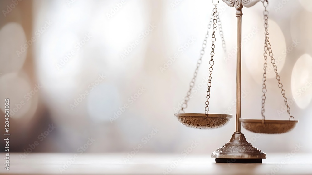 Poster soft focus view of a vintage scale displaying a classic design symbolizing fairness and justice : ge