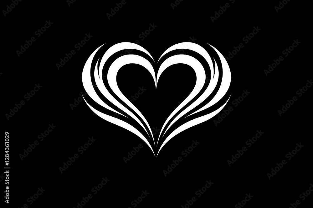 Poster abstract heart design featuring multiple flowing white lines against a stark black background creati