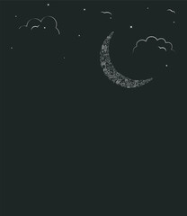 Eid Festival Greetings, Ramadan night concept. Vector moon and star Greetings.