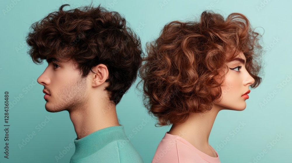 Poster transformation of a hairstyle showcasing dull and unkempt hair on one side and a stylish look on the